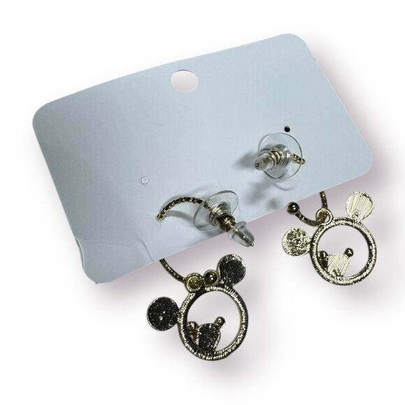 Zhi Lin Disney Gold Crystal Mickey Mouse Earrings Rhinestones BNWT - Picture 5 of 5